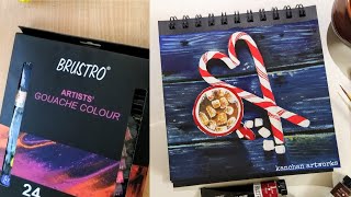 Christmas special/Brustro Gouache colours review/hot chocolate painting/ gouache painting tutorial