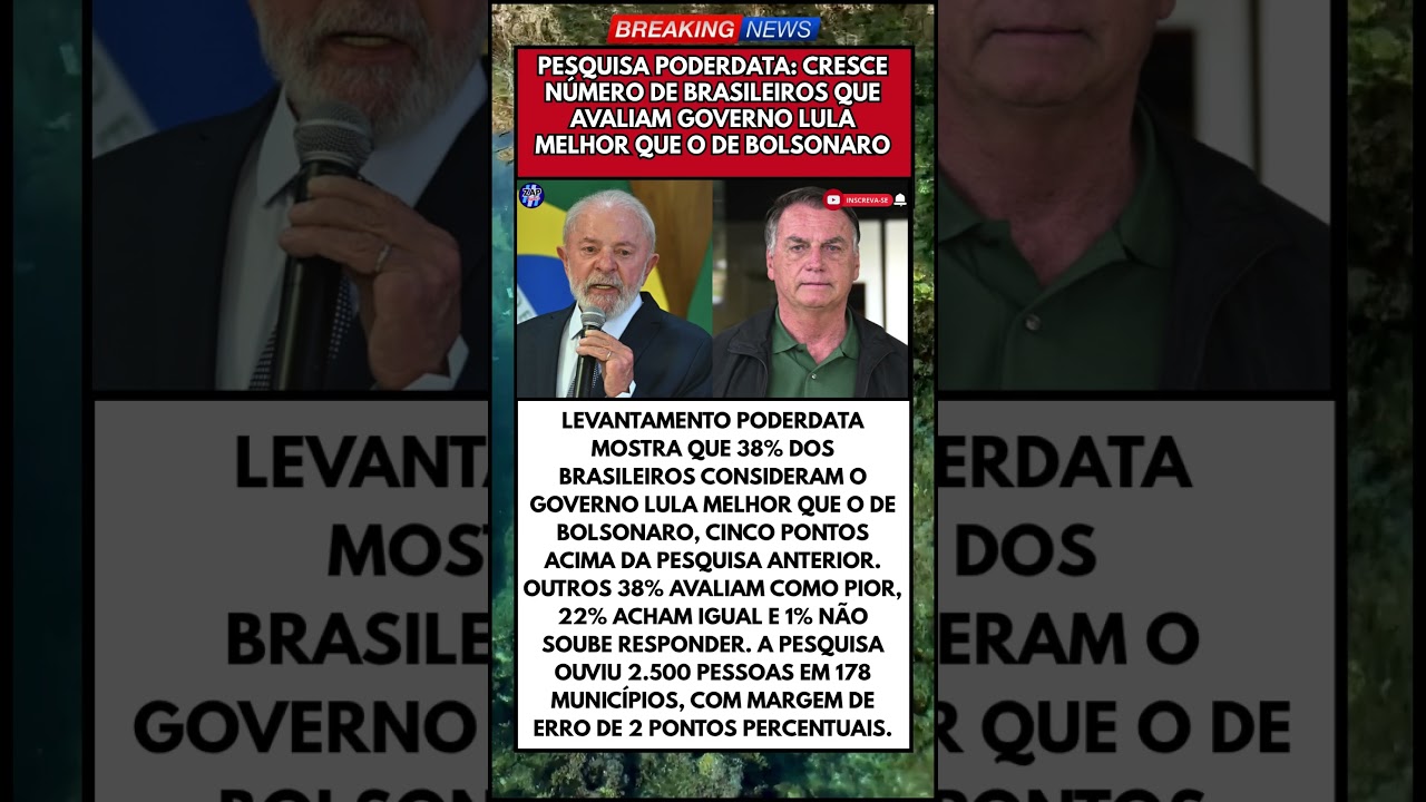PESQUISA PODERDATA: CRESCE NÚMERO DE BRASILEIROS QUE AVALIAM GOVERNO LULA MELHOR QUE O DE BOLSONARO