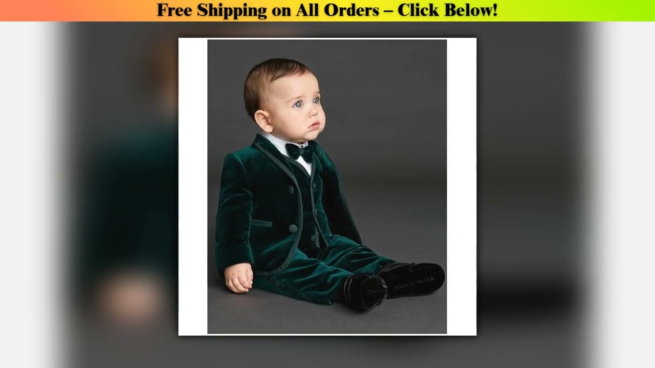 Green Velvet Baby Boy Clothes Fashion Shawl Lapel Single Breasted Blazer Sets Chic Party Formal
