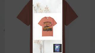 Haunted Taxi Service T-Shirt | Halloween vintage cab, bats, moon