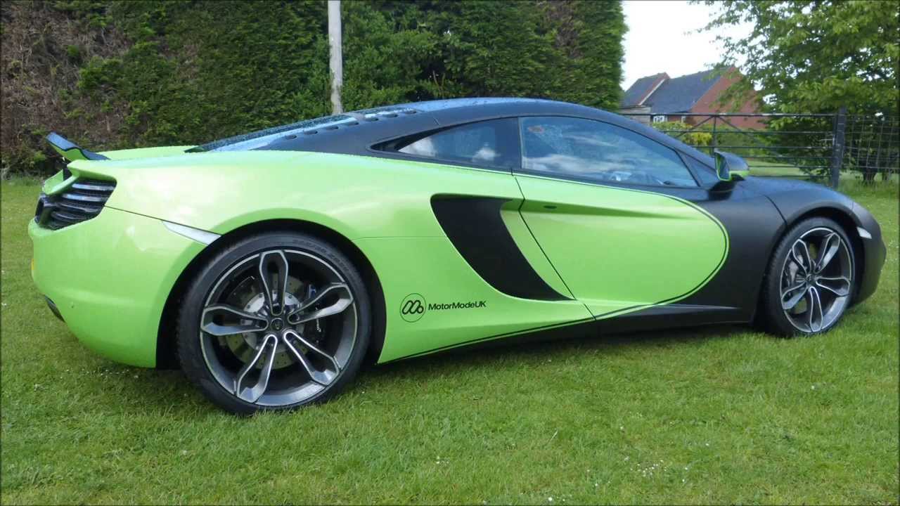 McLaren MP4-12C in lime green with matte black vehicle wrap - YouTube