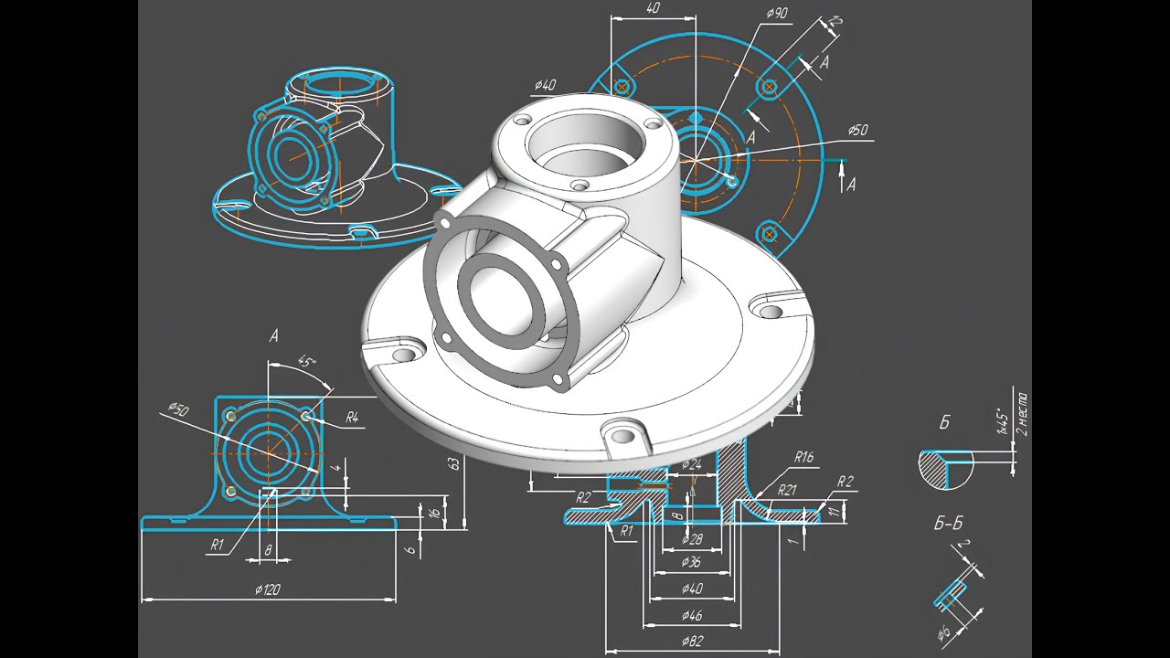 Как создать 3д модель клапана в КОМПАС 3D Вырезать выдавливанием Скругление Массив Спроецировать