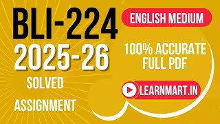 BLI-224 Solved Assignment English Medium | IGNOU BLI 224 Assignment | WhatsApp- 7894556539 |BLIS-224