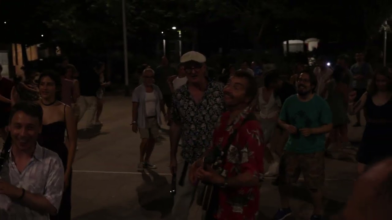 Three Cool Cats and The Big Dog In the Plaza