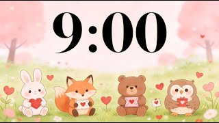 9 Minute Valentine's Day Class Timer 💌 February Focus, Cute Animals, Hearts, & Calm Acoustic Music