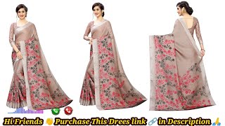 Women's Handloom Linen Soft Jute Pure Cotton Saree With Printed Blouse Piece 🥻🧩 || Stylish Women's 🤟 screenshot 4