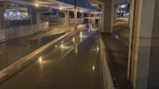 Lower level of I-35 near downtown flooded