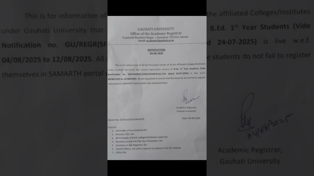 gu b.ed admission notification | gu b.ed new update | Northeast07 