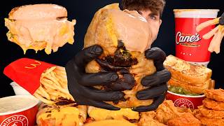 ASMR MUKBANG EXTRA CANES SAUCE CHIPOTLE GIANT BURRITOS BIG MAC BURGERS CHICKEN & FRIES | WITH CHEESE