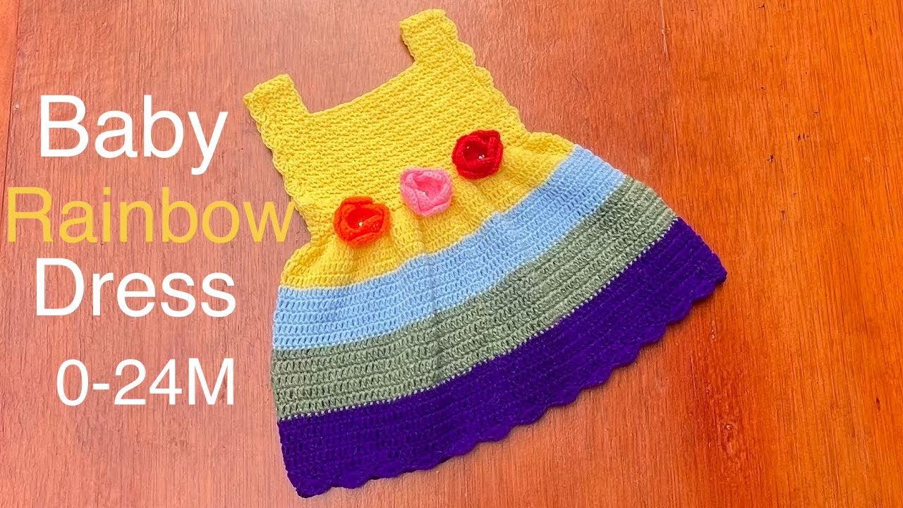 🧶Easy Crochet Baby Rainbow Dress Beginners / Baby Crochet Gown #crochetrainbowdress