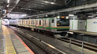 【 試 運 転 】E231系近郊タイプU63編成+E233系3000番台E-15編成が試運転列車として品川駅8番線に到着停車するシーン (試9882M) 2025.11.25