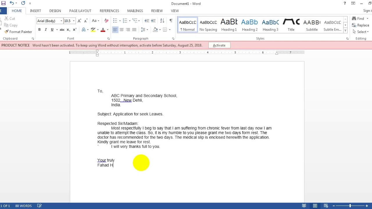 how to make application letter in microsoft word