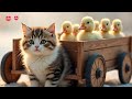 cute cat and group of white baby ducks riding around in cart #cat
