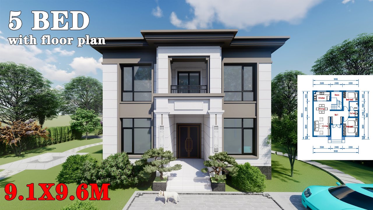Small House Design 9.1 x 9.6 Meters ( 85 sqm )| 5 Bedroom|House Planlan