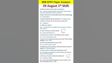 29 August 1st shift RRB NTPC UnderGraduate paper Analysis 2025| RRB NTPC Exam Review #rrb#gk#shorts