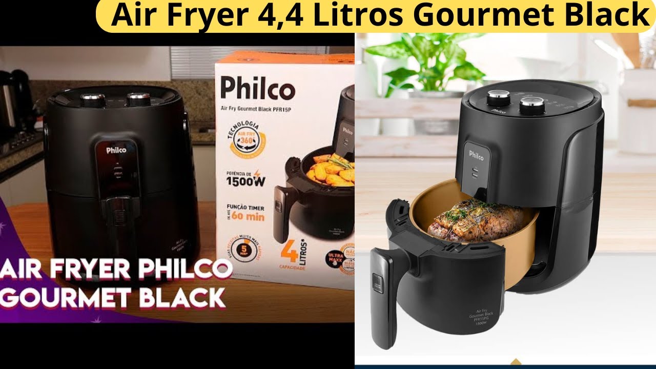 Airfryer 4,4L Philco Gourmet Black, Fritadeira Elétrica 110V/ 1.500W, Melhor Preço