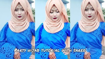 Simple party hijab tutorial with saree||wedding guest hijab tutorial with saree||Tonni💙