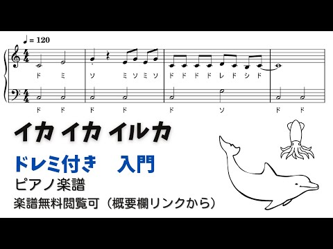 イカイカイルカ (ドレミ付き 簡単楽譜)