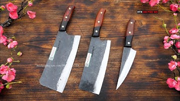 DAO PHÚC SEN, BỘ   3 DAO  CÁN  ỐP ĐẸP BỀN BÉN _ HÀNG CHUẨN CỦA HTX DAO PHÚC SEN