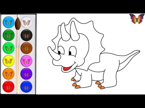 Как нарисовать ДИНОЗАВРА / мультик раскраска ИГРУШКА ДИНОЗАВР для детей / Раскраски малышам