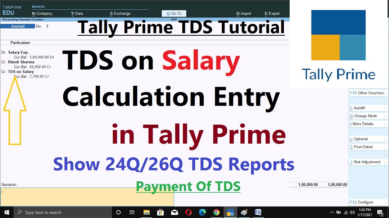 TDS On Salary Entry In Tally Prime Payment Of TDS Entry TDS Entry 