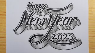 3D Drawing Calligraphy Happy New Year 2023 For Beginners / How To Write Art On Paper / Draw Easy screenshot 5