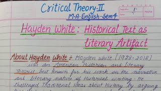 Hayden White's "The Historical Text as Literary Artifact" | Critical Theory 2 | M.A.English Sem 4