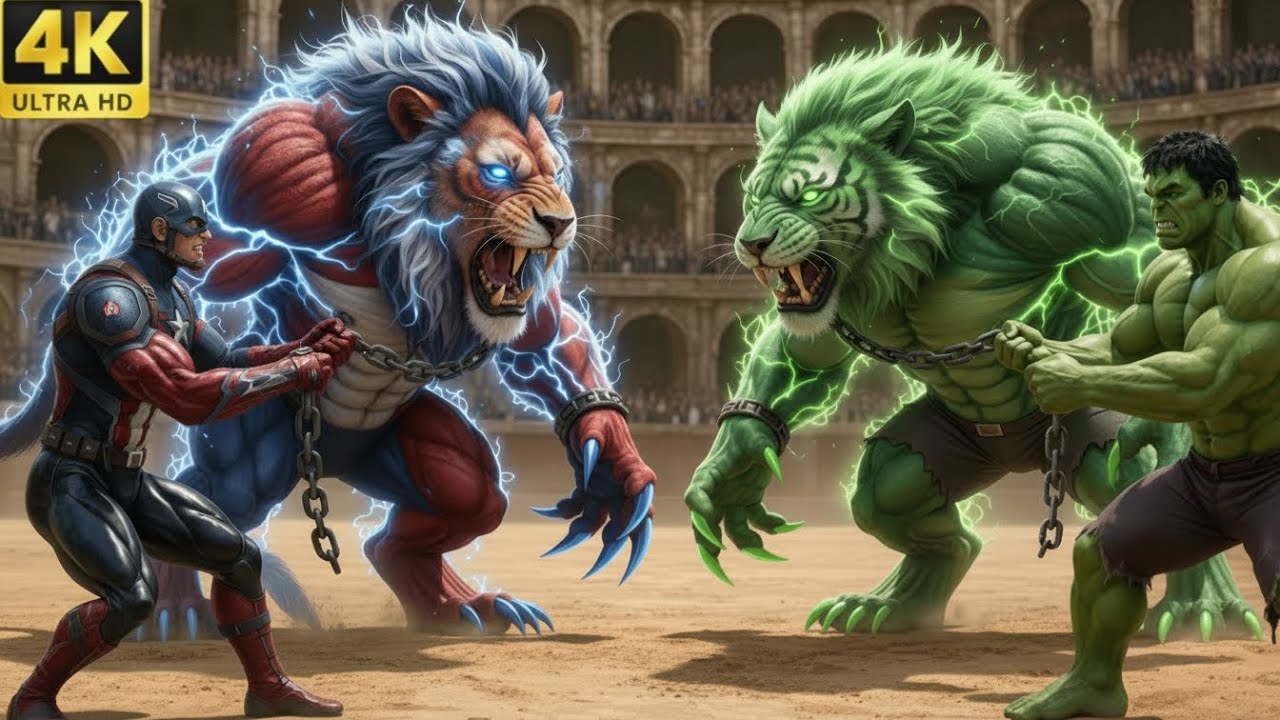 ⚔️ Legendary Captain America Lion 🆚 Savage HULK Wolf | Arena Clash Animal Fight | Who Will Win?