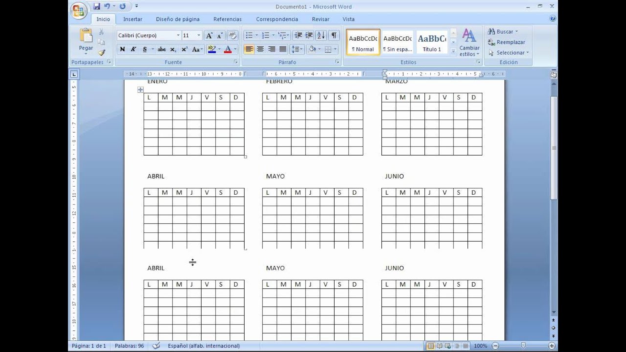 Como hacer un calendario con word