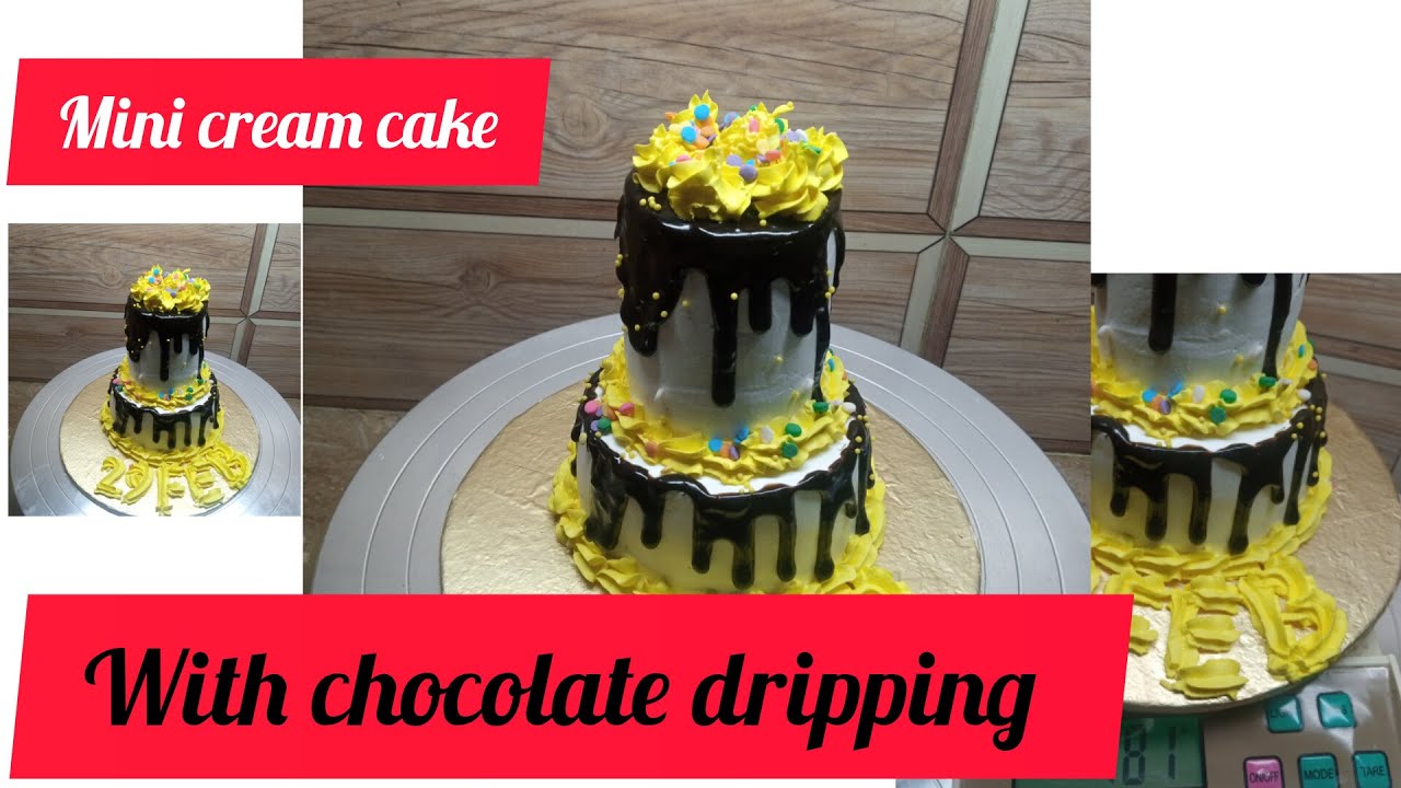 2 tier  Mini cream cake with chocolate dripping.. use of  small star nozzle..
