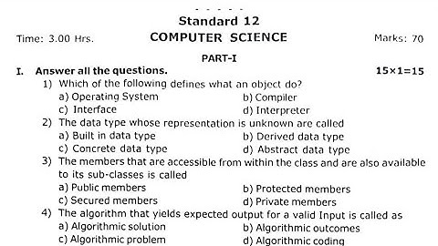 12th Computer science quarterly exam original question paper/12th computer science english medium 