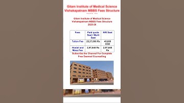|| GITAM Institute of Medical Science Vishakapatnam MBBS Fees Structure 2025-26 || #mbbs #yomeds