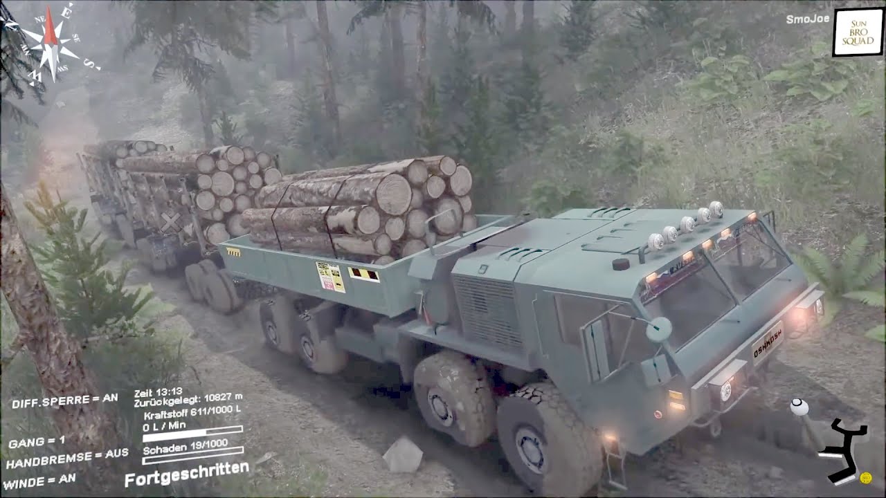 Spintires | Mods | OshKosh HEMTT Road Train #2 | First Road Block | Open Roads Map