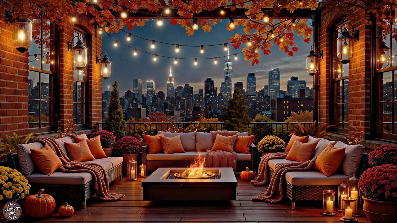 Золотая осень на крыльце 🍁 Теплый джаз у камина для спокойных, уютных ночей