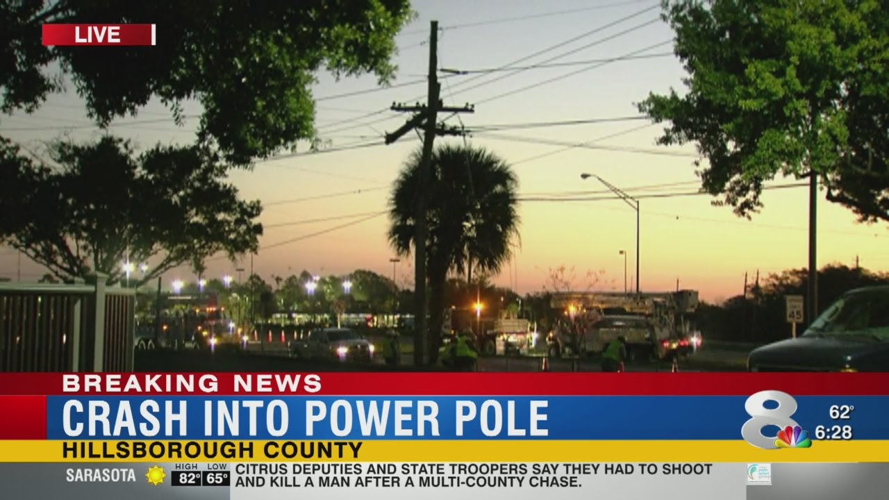 Car crashes into power pole