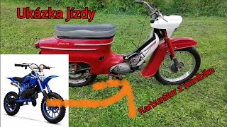 Jawa 50 pionýr, karburátor z minibike, ukázka JÍZDY