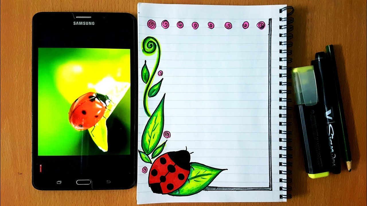 تزيين الدفاتر من الداخل،تسطير الكراسة بشكل عصفور وقلوب سهل