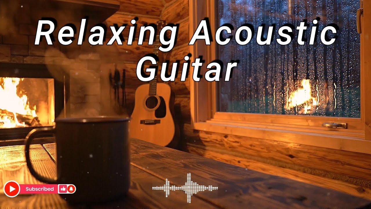 Relaxing Acoustic Guitar for Reading & Cozy Evening | Warm Fireplace