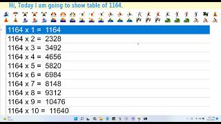 Table Of 1164
