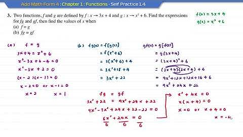 Add Math Form 4 - Chapter 1 : Functions - Self Practice 1.4 Question 3, 4 and 5