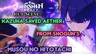 Kazuha Saving Aether From Baal's Attack, Genshin Impact Archon Quest Cut Scene.