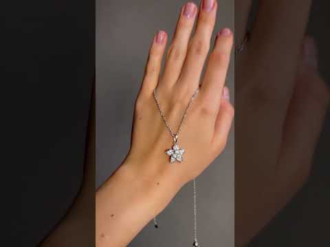 Кулон квітка з фіанітами на ланцюжку медична сталь родій (x224-1), видео 1