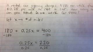 Renting a Car - Linear Equation Word Problem (Example)