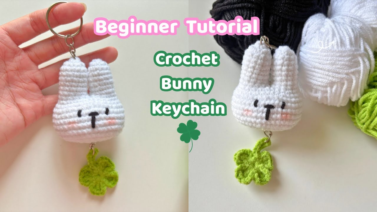 Брелок в виде вязаного крючком зайчика и четырехлистного клевера | Милый мастер-класс по амигурум...
