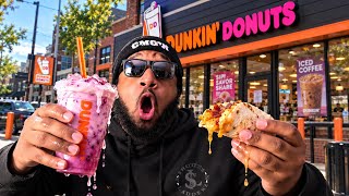 Trying Dunkin's New Dark Spell DayDream Refresher & Chipotle Hashbrown Wake Up Wrap 😳