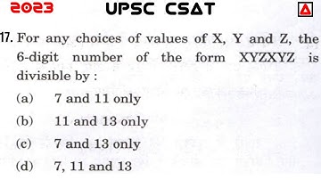 Number System | For Any Choices Of Values Of X, Y and Z, The 6-digit Number Of The Form XYZXYZ
