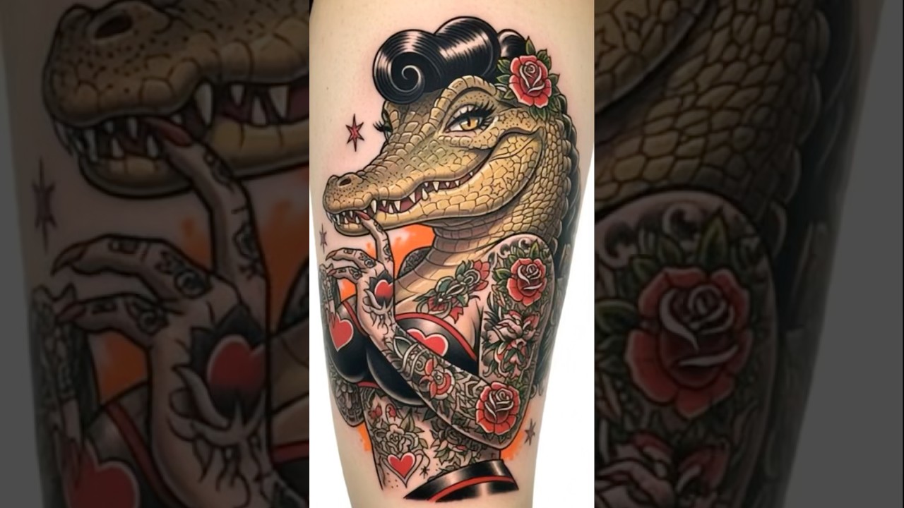 Crocodile pinup tattoo designs from Tattoo Metaverse 