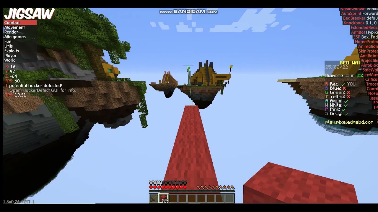 Hacking in Pixel edge with jigsaw Minecraft Bedwars