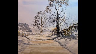 A snowy walk with Frank and Bert - watercolour