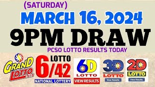 Lotto Result Today 9pm draw March 16, 2024 6\/55 6\/42 6D Swertres Ez2 PCSO#lotto